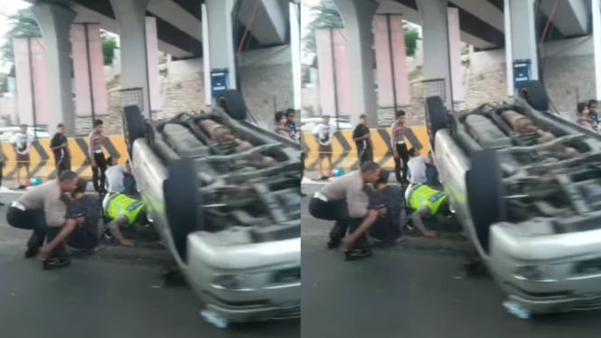 Terjadi Kecelakaan Horor Lagi di Tol Cikampek, Kali Ini Mobil Terbalik di KM 57